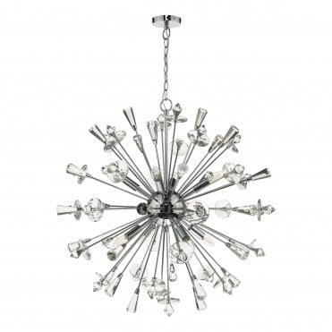 EXODUS 8 Light Hanging Ceiling Pendant Polished Chrome Crystal