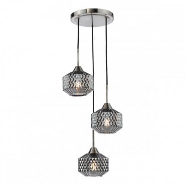 Fabrienne 3 Light Cluster Pendant in Satin Nickel with Textured Smoked Glass – Modern Statement Lighting