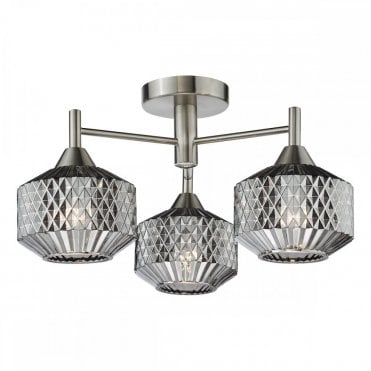 Fabrienne 3 Light Semi Flush Ceiling Light in Satin Nickel with Smoked Glass – modern low ceiling light from Lighting and Lights