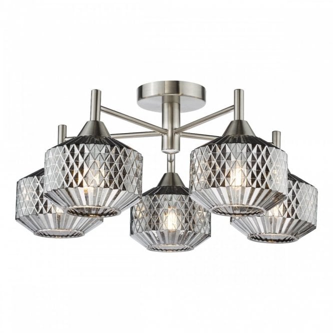 Fabrienne 5 Light Semi-Flush Satin Nickel and Smoked Glass