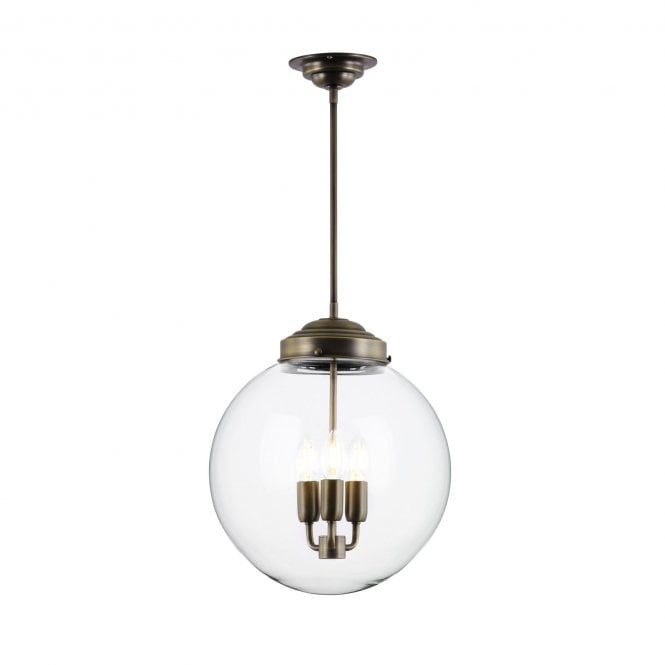Fairfax 3 Light Pendant Glass And Antique Brass