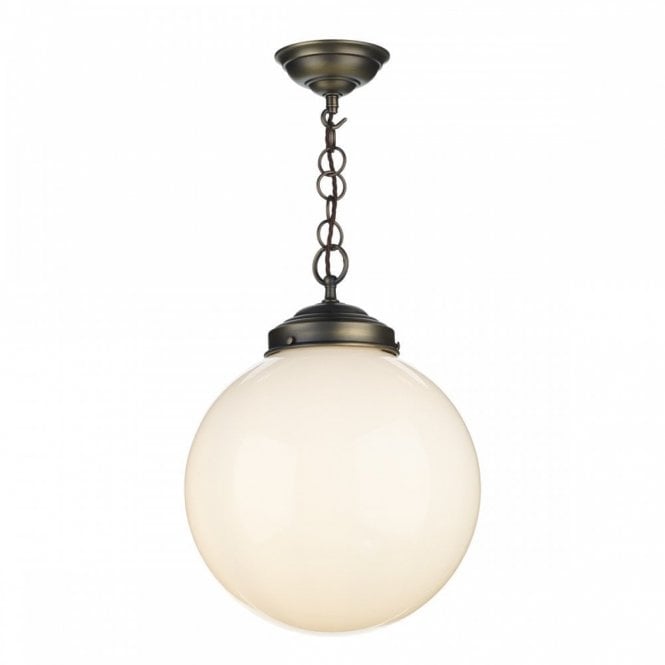 FAIRFAX Ceiling Pendant Antique Brass complete with Opal Glass Globe Shade