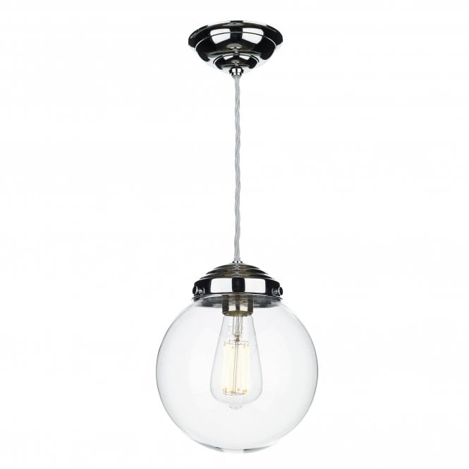 FAIRFAX Small Ceiling Pendant in Polished Chrome with spherical clear glass