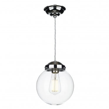 FAIRFAX Small Ceiling Pendant in Polished Chrome with spherical clear glass