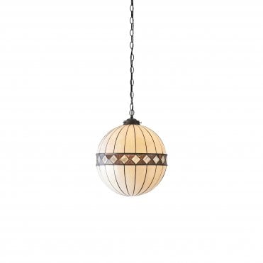 Tiffany Glass Globe Ceiling Pendant Large with Bronze