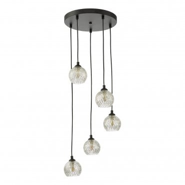 5light glass cluster with black finish 