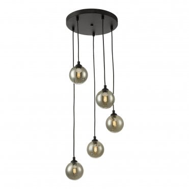 5light waterfall cluster pendant in black and smoke glass pendant