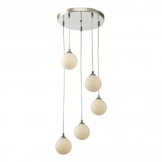 FEDERICO 5 Light Cluster Pendant Polished Chrome Opal Glass