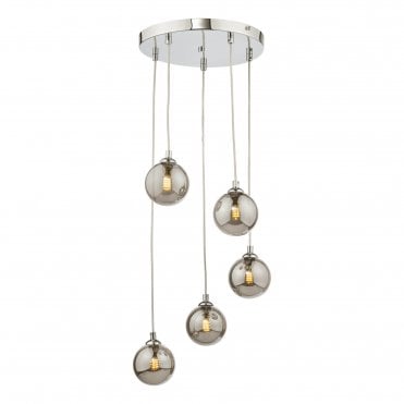 5light cluster pendant chrome and smoked glass