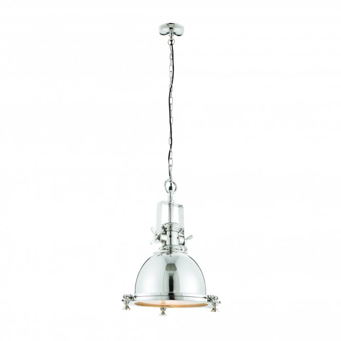 FENTON 1 Light Ceiling Pendant Bright Nickel Finish & Sandblasted Glass