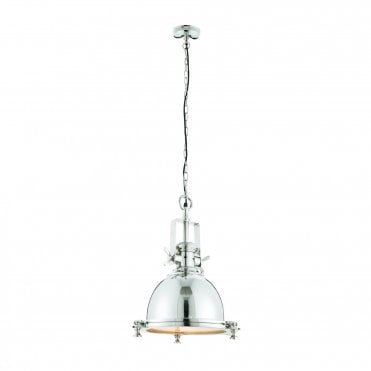 FENTON 1 Light Ceiling Pendant Bright Nickel Finish & Sandblasted Glass