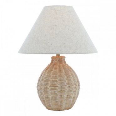 rattan style resin lamp with cream shade