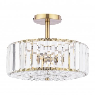 antique brass and crystal semi-flush ceiling light