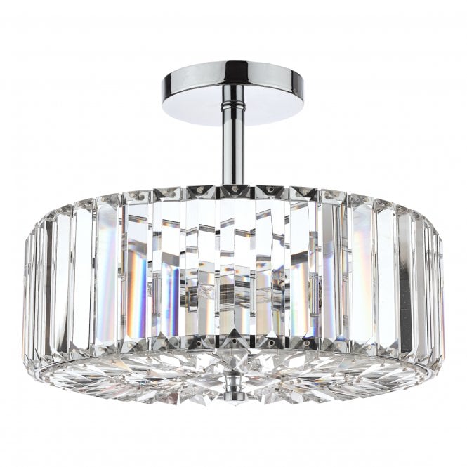 Fernhurst 3 Light Semi-Flush Ceiling Light Crystal & Polished Chrome