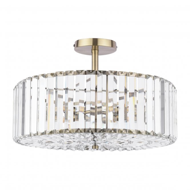 Fernhurst 4 Light Semi-Flush Ceiling Light Crystal & Antique Brass
