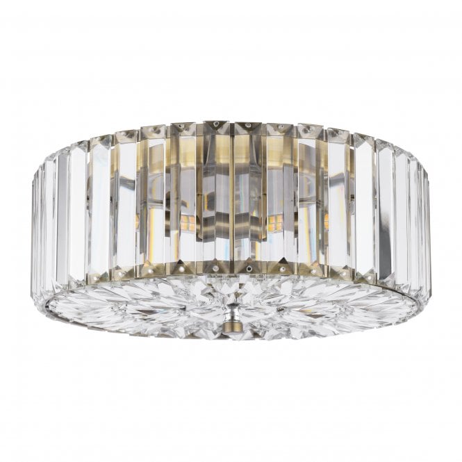 Fernhurst Flush Ceiling Light Crystal & Antique Brass