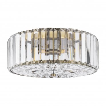 antique brass and crystal flush ceiling light