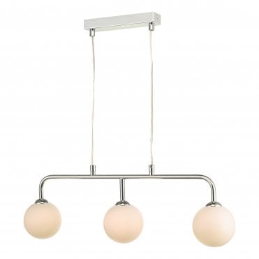 chrome 3 light bar pendant with opal glass globe shades