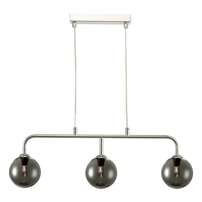FEYA 3 Light Bar Hanging Ceiling Pendant Light Chrome Smoked Glass