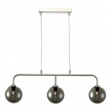 chrome 3 light bar pendant with smoked glass globe shades