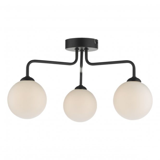 FEYA 3 Light Semi Flush Ceiling Light Ceiling Light Matt Black Opal Glass