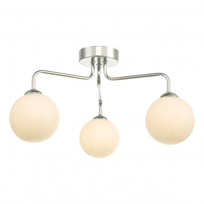 FEYA 3 Light Semi Flush Ceiling Light Chrome Opal Glass
