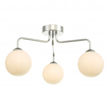 chrome semi-flush with 3 opal glass globe shades