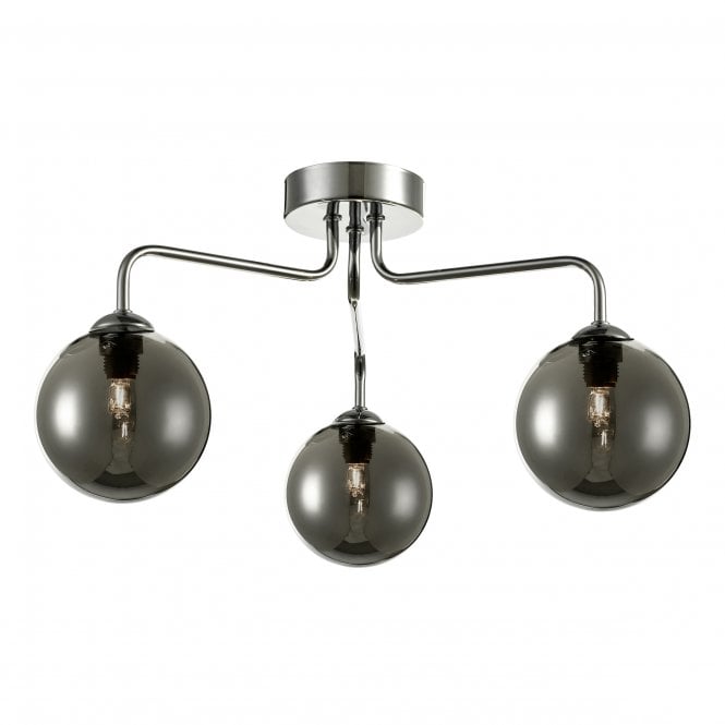 FEYA 3 Light Semi Flush Ceiling Light Polished Chrome Smoked Glass