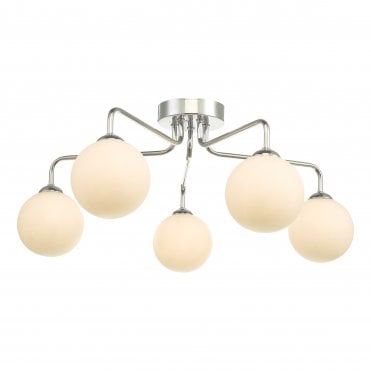 chrome 5 light semi-flush with opal globe shades