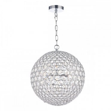 FIESTA - Chrome And Crystal Glass Globe Ceiling Pendant 5 Light