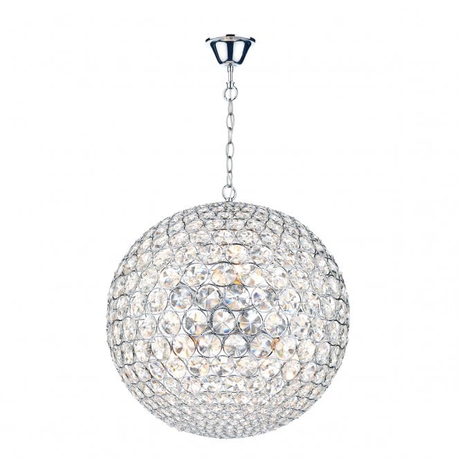 FIESTA - Chrome And Crystal Glass Globe Ceiling Pendant 8 Light