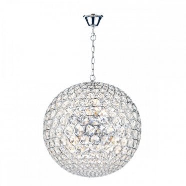 FIESTA - Chrome And Crystal Glass Globe Ceiling Pendant 8 Light