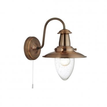 FISHERMAN - Nautical Copper Wall Light With Seeded Glass Shade and Switch