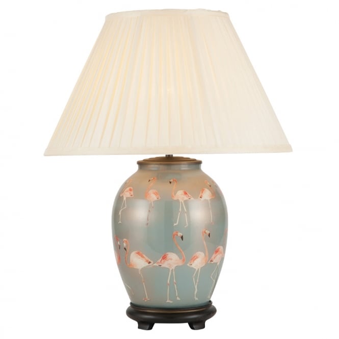 FLAMINGOS Medium Oval Table Lamp with Silk Knife Pleat Balloon Lined Almond Shade 40cm