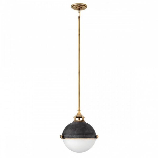 FLETCHER 2 Light Ceiling Pendant Brass Opal Glass Globe