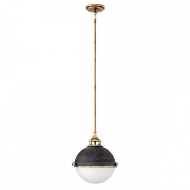 2 light pendant in brass and etched opal glass