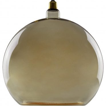 Floating Globe 300 LED decorative bulb in smokey grey with soft floating filament and E27 base, dimmable warm glow