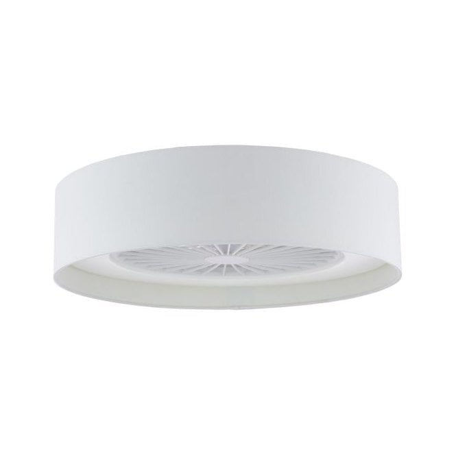 Flush LED Ceiling Light / Fan - White Faux Silk Shade