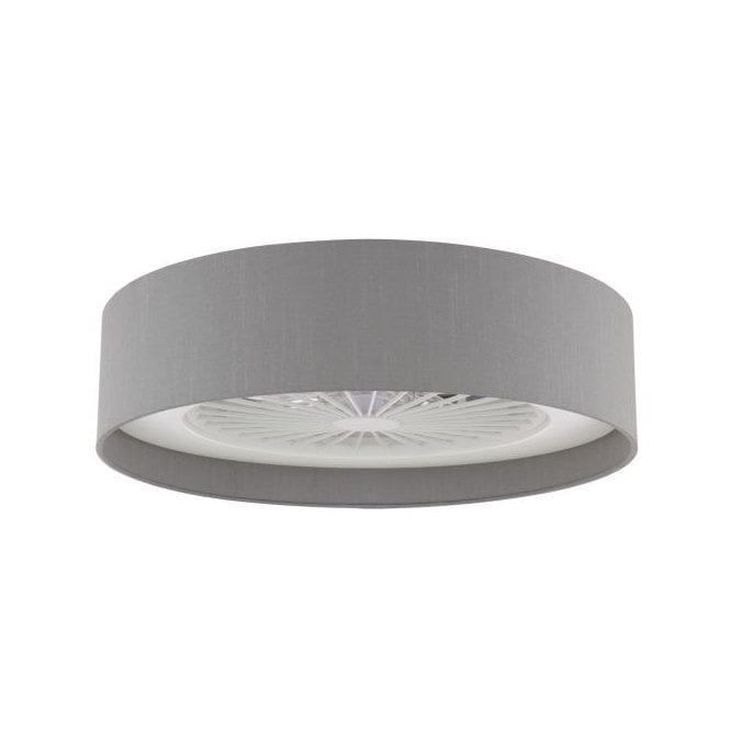 Flush LED White Ceiling Fan - Grey Faux Silk Shade