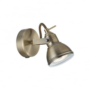 FOCUS - 1 Light Antique Brass Industrial Spotlight Wall Light , Switched