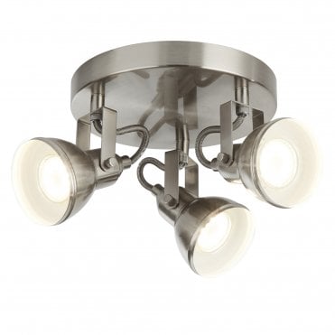 FOCUS - 3 Light Satin Silver Industrial Ceiling Spotlight Disc