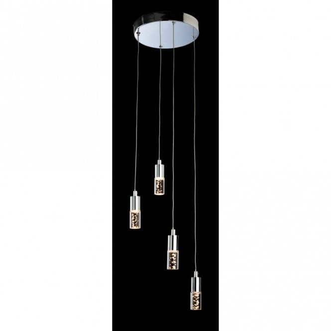 FOCUS LED 4 Light Pendant, Chrome with Clear Acrylic Bubble Shades