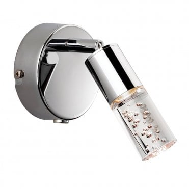 FOCUS LED Wall Light (Switched), Chrome with Clear Acrylic Bubble Shade