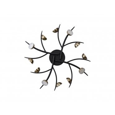 Semi-Flush Ceiling Fitting Black/Antique Brass Nature Inspired