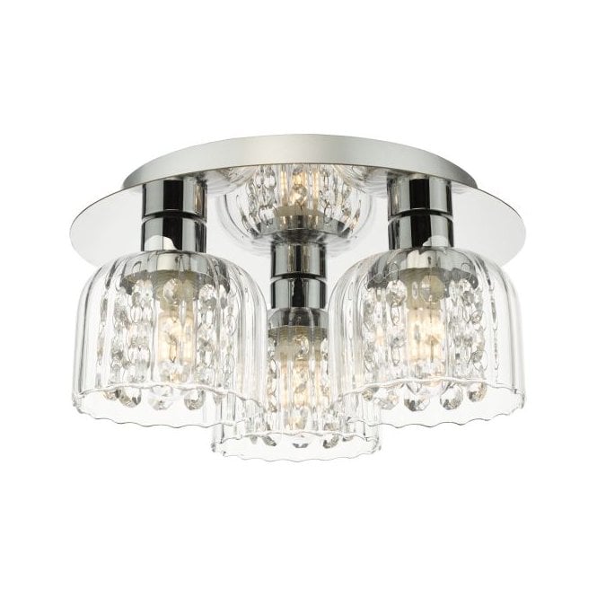 Forseti 3 Light Bathroom Flush Ceiling Light - Polished Chrome & Glass IP44