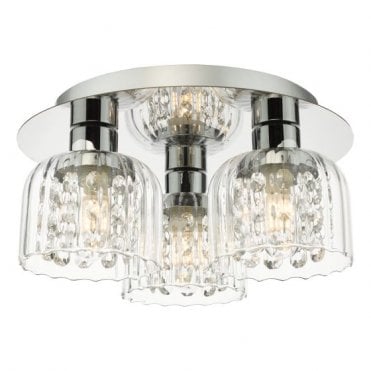 Forseti 3 Light Bathroom Flush Ceiling Light - Polished Chrome & Glass IP44