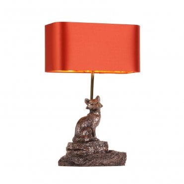 Fox table lamp base in polished bronze by David Hunt – sculptural animal light for rustic or countryside interiors