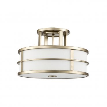 3lt Semi-Flush Mount in Painted Natural Brass with Opal Glass