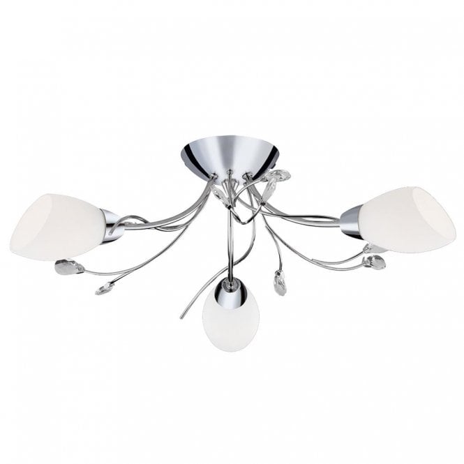 GARDENIA 3LIGHT CHROME AND WHITE GLASS CEILING LIGHT