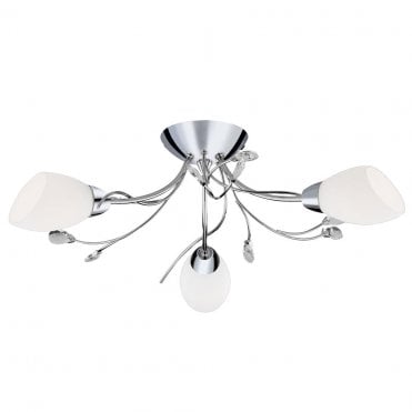 3LIGHT CHROME AND WHITE GLASS CEILING LIGHT